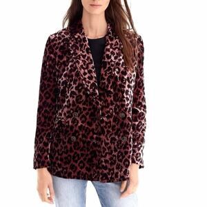 J. Crew Velvet Leopard Print Double Breasted Blazer Jacket Animal Print Sz 14